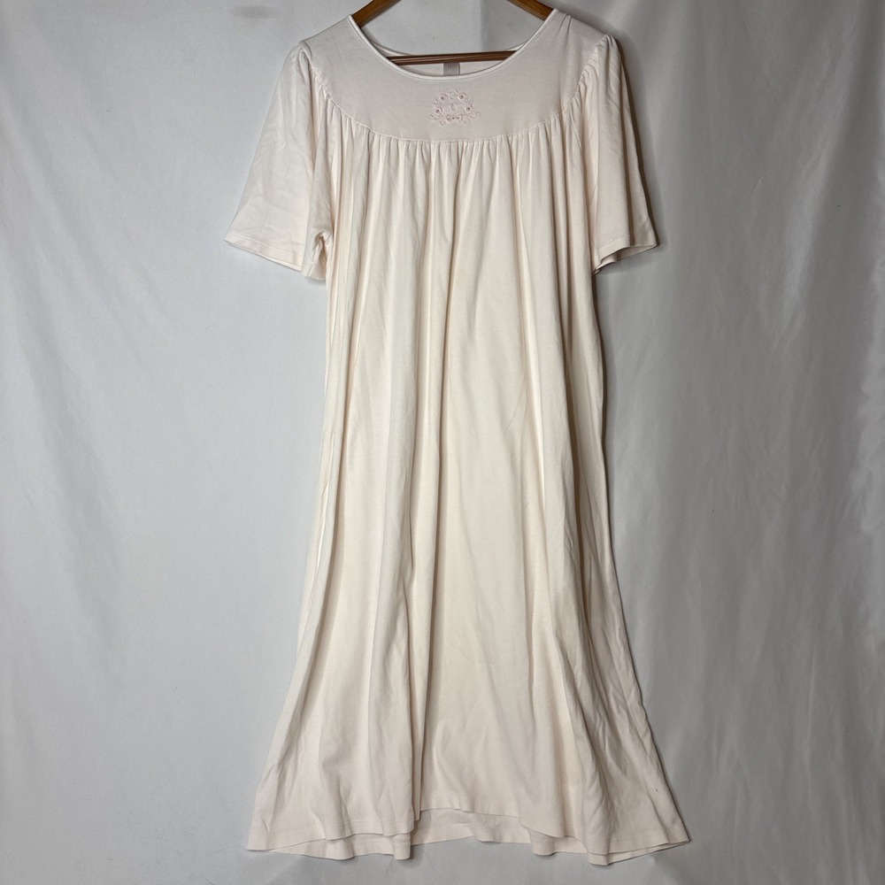 Calida Nightgown Womens L Pale Pink Cotton Embroidered Short Sleeve Cottagecore